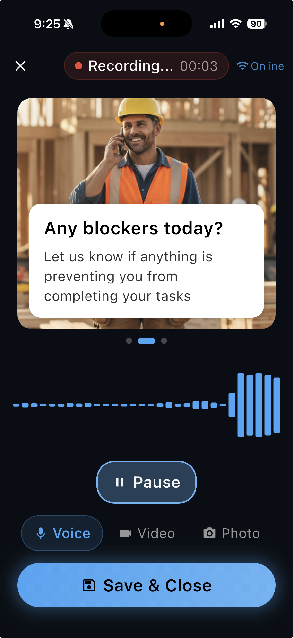 SpeakEzee app, recording a daily check-in